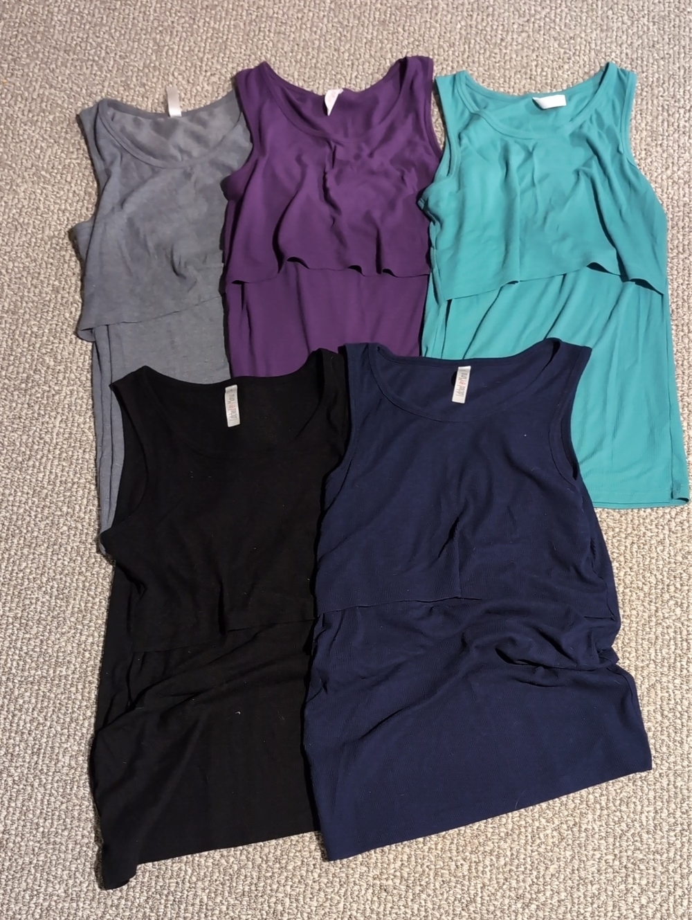 Latched Mama Nursing Tank Tops -Set Of 5: Gray, Purple, Teal, Black, Navy